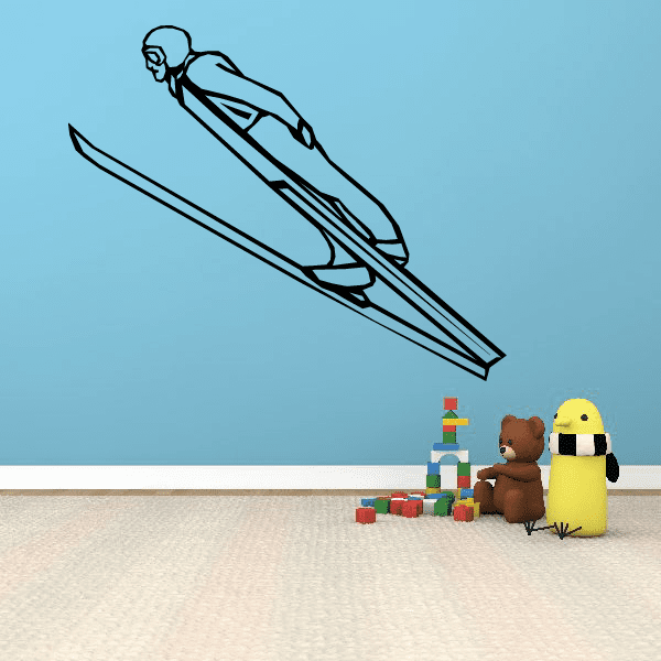 Skiing wall decal vinyl of a skier on skis, black outline design