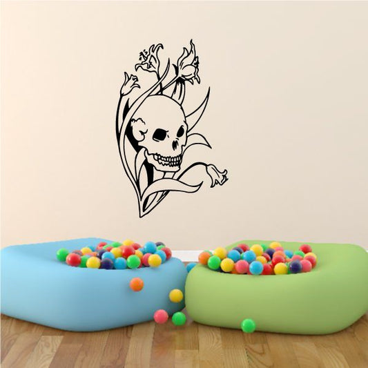 Skull vinyl decal sticker with flame and dagger graphic