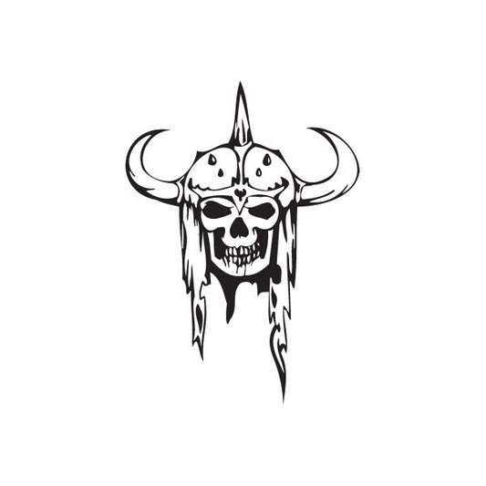 Skull wall decal with horned bull skull design, black graphic with drips