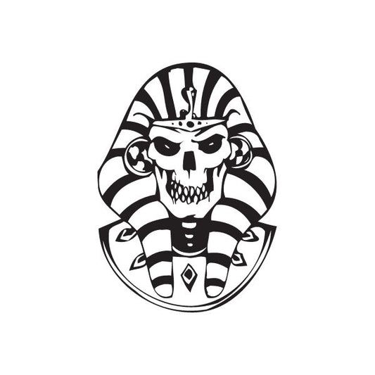 Skull wall vinyl decal, black-and-white hooded skeleton face in oval