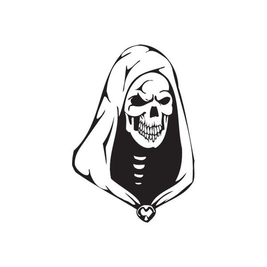 Skull wall decal vinyl sticker, black hood with white skull graphic
