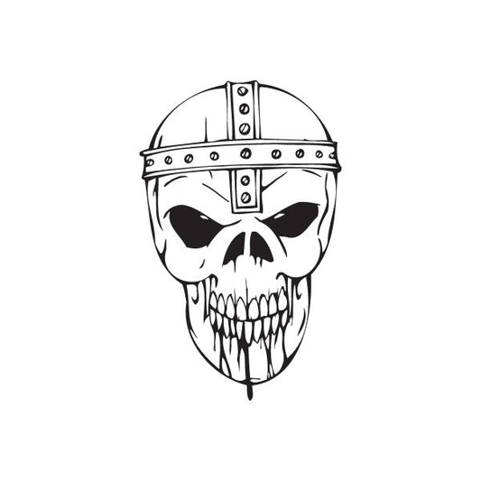 Skull vinyl decal with black helmet and detailed teeth