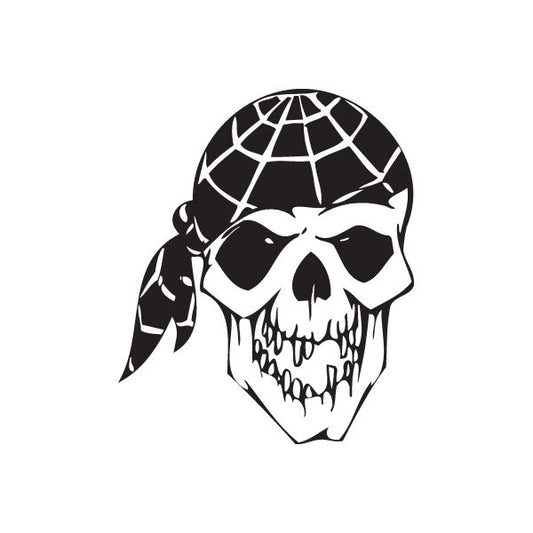 Skull wall decal, black and white vinyl graphic of skull with head covering