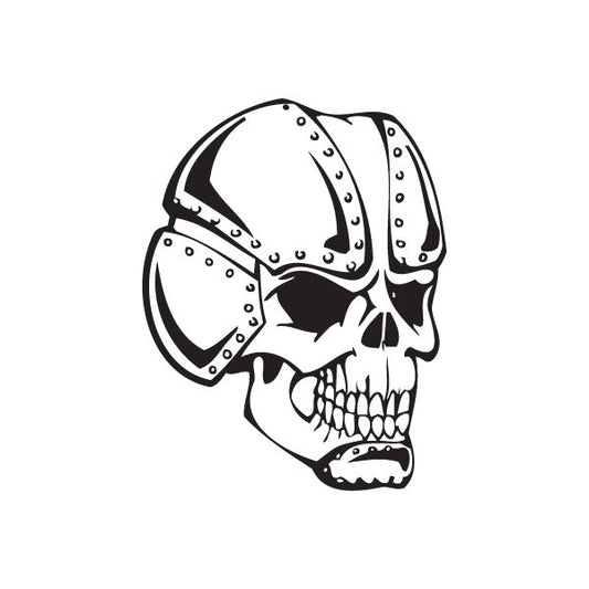 Skull wall decal, black and white stylized skull with bandana and grommet details