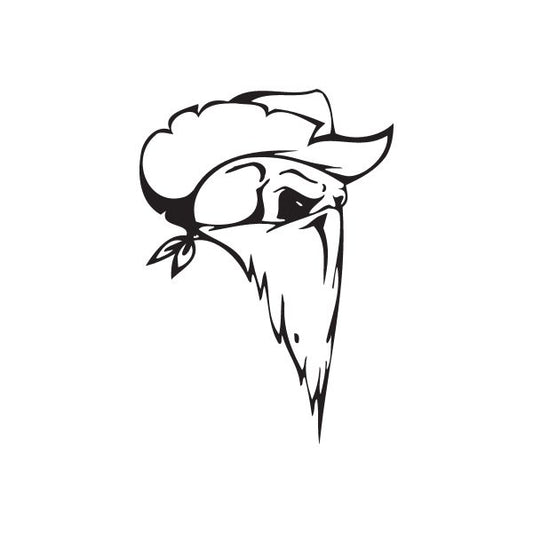 Skull vinyl wall decal with cowboy hat and beard outline, black