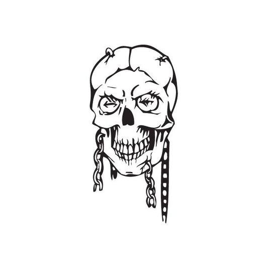 Spooky skeleton face decal in black line art on white