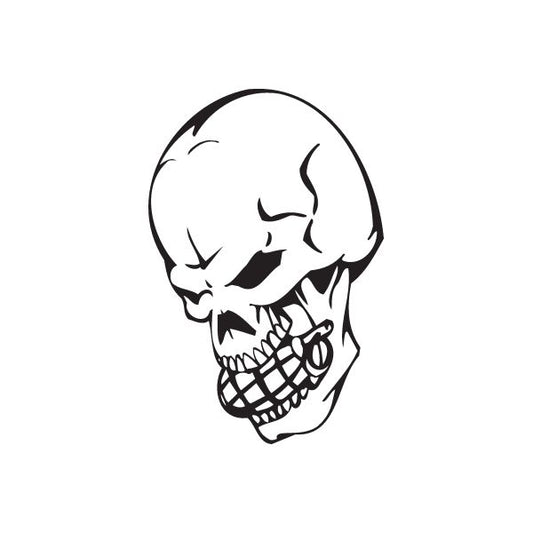 Black skull vinyl wall decal with web pattern