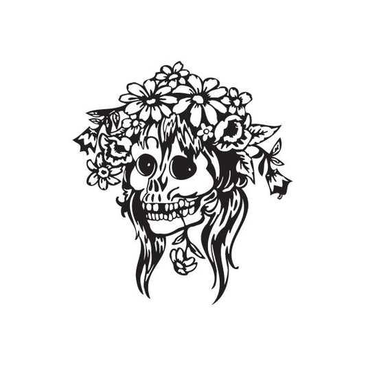 Skull head decal with flower crown and floral details