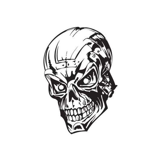 Skull vinyl wall decal, black and white stylized skull face
