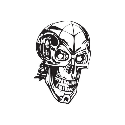 Black vinyl skull wall decal with stylized helmeted skull face