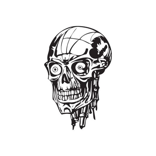 Black skull vinyl wall decal with grinning face and dripping outline