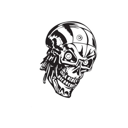 Skull wall vinyl decal with black-and-white astronaut skull wearing headphones