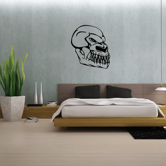 Skull wall decal vinyl sticker with black skull graphic, detailed teeth and outline