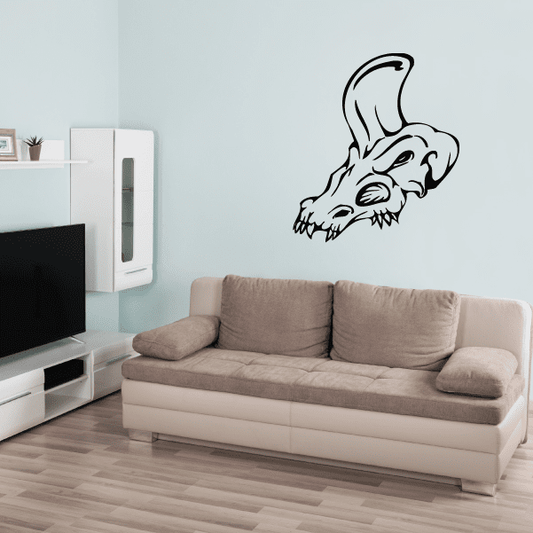 Skull wall decal vinyl sticker with stylized black skull and horns design