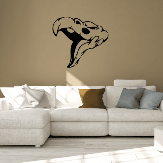 Vinyl skull wall decal, stylized black and cream head with open mouth