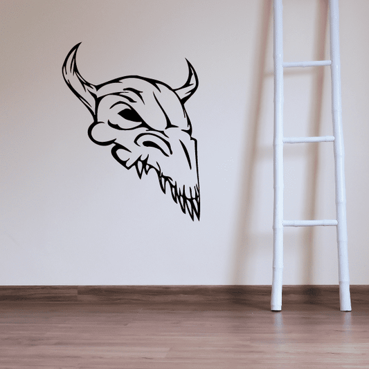 Vinyl skull decal with horned face in black