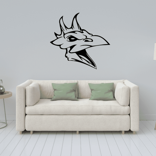 Vinyl skull wall decal, stylized horned face design in black and white