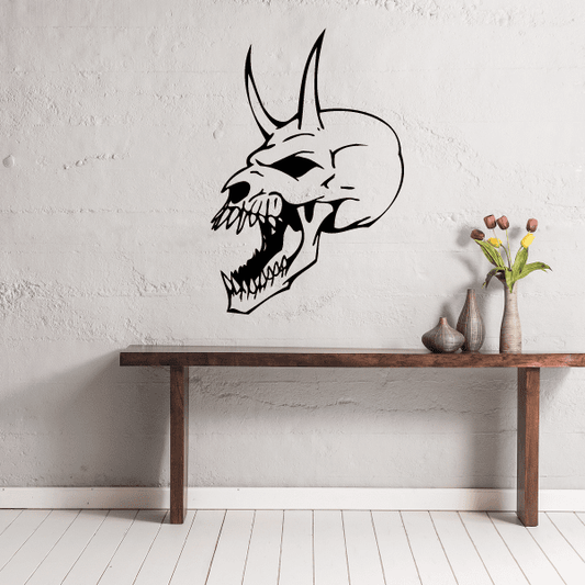 Vinyl wall decal of a black horned skull silhouette