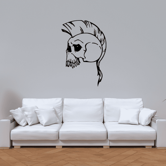 Skull wall decal vinyl sticker, black skull profile with hair detail