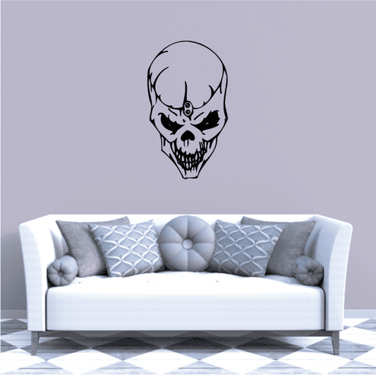Skull vinyl wall decal with black cartoon skull face graphic