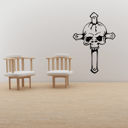 Skull wall decal vinyl sticker with crossbones, black outline