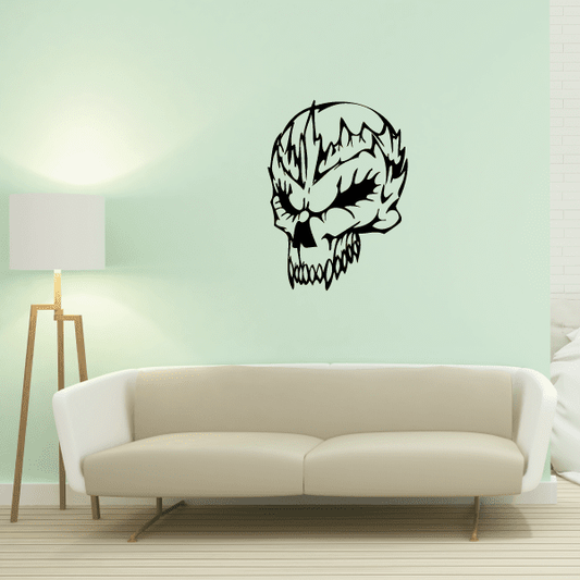 Skull wall decal, black vinyl sticker with stylized skull head