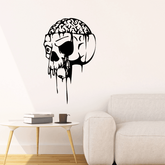 Skull wall decal vinyl, black and white face with dripping effect