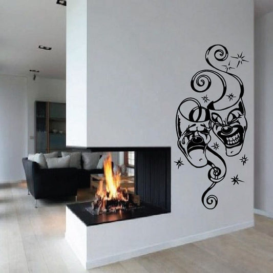 Skull wall decal vinyl sticker with black skull, swirls, stars, and flame motif