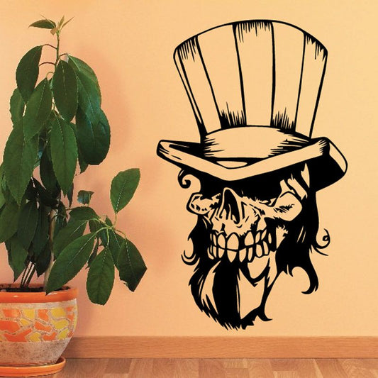 Bearded skull decal with black top hat and detailed face graphic