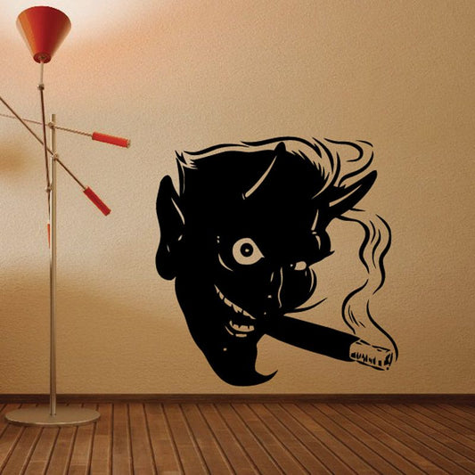 Black skull wall decal with yellow eye, snarling grin, vinyl car sticker