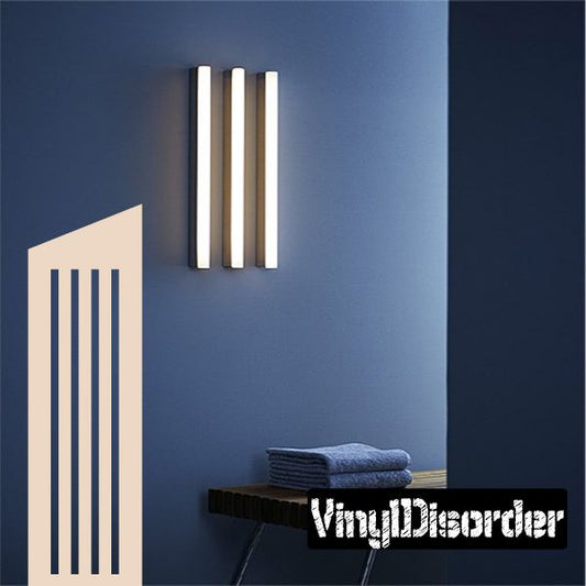 Sloping striped building decal with vertical white bars