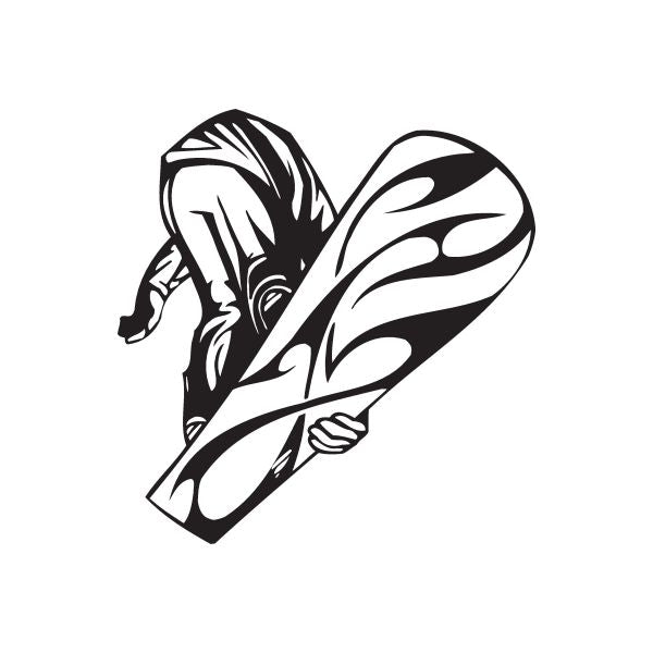 Black and white snowboarder vinyl wall decal, stylized snowboard rider with board