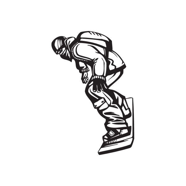 Snowboarding vinyl wall decal of monochrome snowboarder in helmet and boots