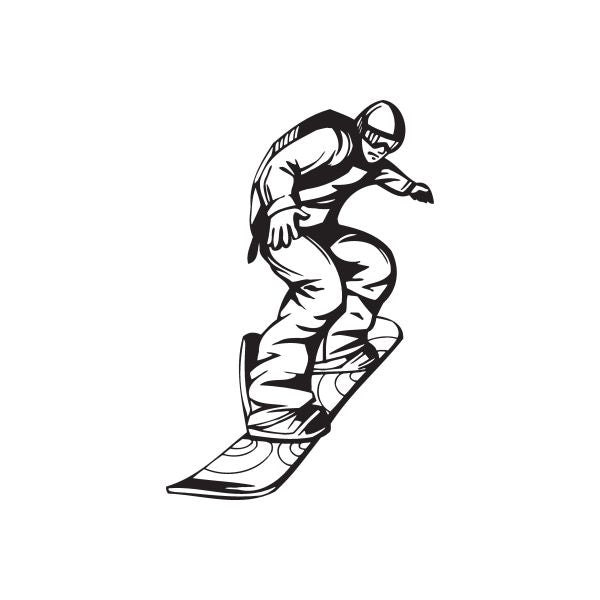 Snowboarding wall decal: black-and-white snowboarder in midair pose