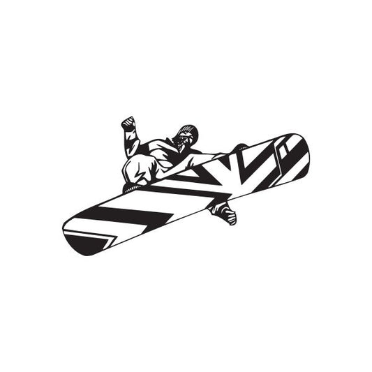 Snowboard wall decal showing black-and-white snowboarder on a board silhouette