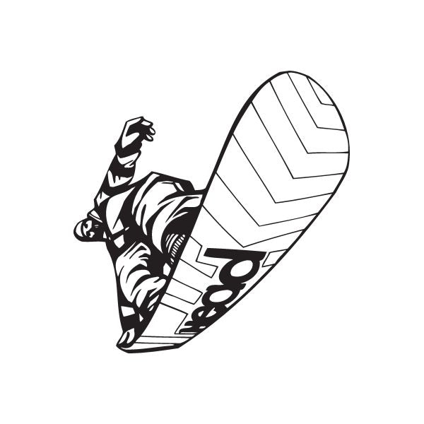 Snowboarding vinyl wall decal: black-and-white snowboarder with board graphic