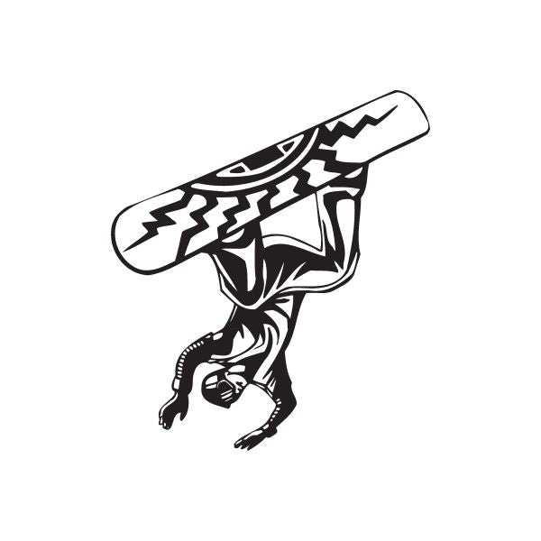 Snowboarding wall decal showing black-and-white snowboarder with long board