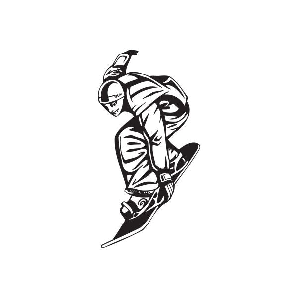 Snowboarder vinyl wall decal, black and white action graphic