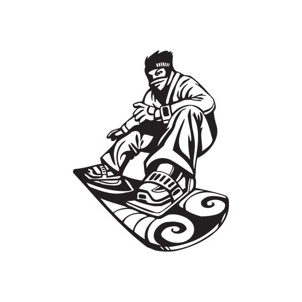 Snowboarding vinyl wall decal, black and white snowboarder with board graphic