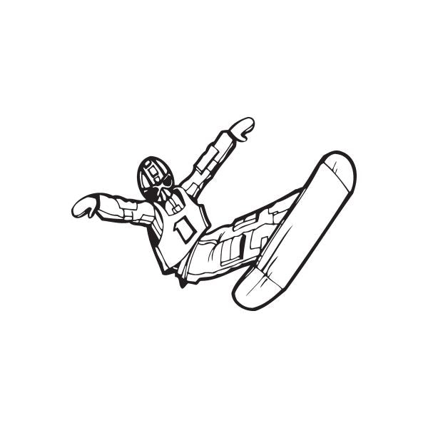 Snowboarding vinyl wall decal of a black-and-white snowboarder in action pose