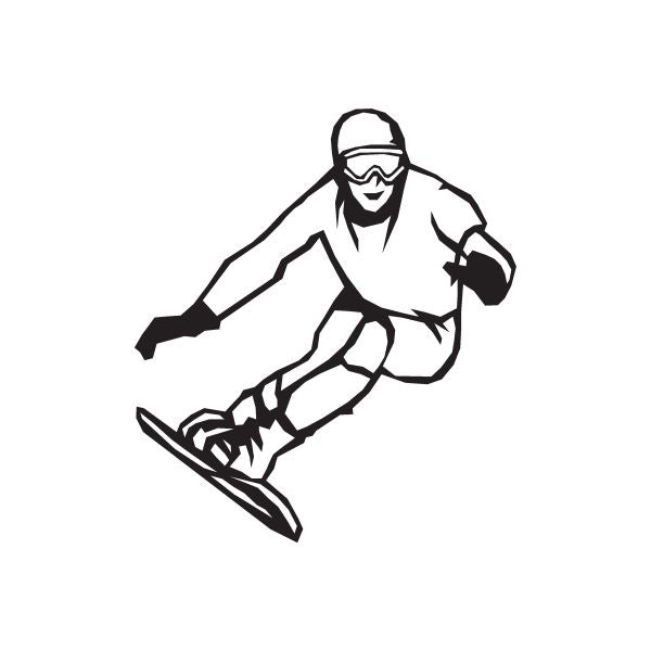 Snowboarding wall decal of a dark snowboarder in helmet and goggles