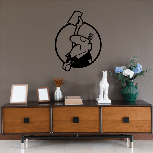 Soccer referee card decal, black line art of referee pulling a card in a circle.
