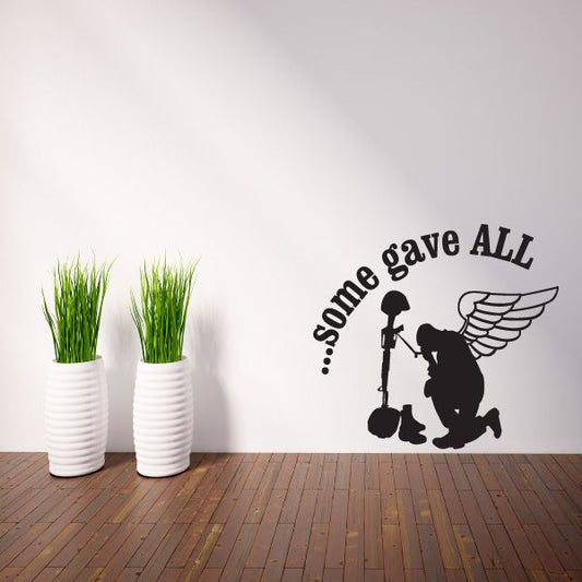 Black winged praying soldier wall decal with 'Some Gave All' text