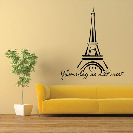 Eiffel Tower wall decal with cursive text “Someday we will meet”