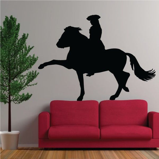 Black horse trotting rider wall decal, silhouette style