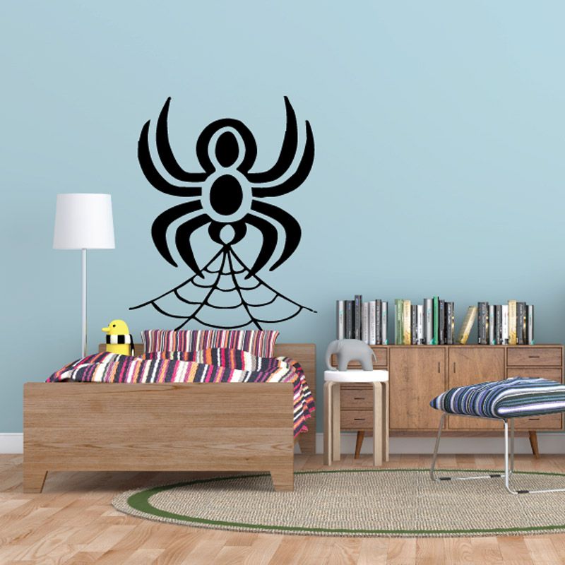 Large black spider and web wall decal