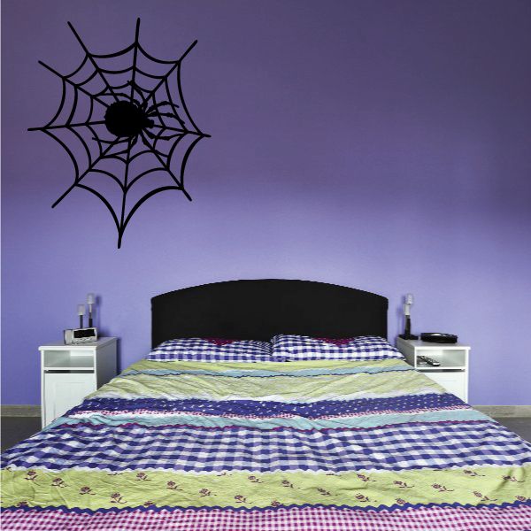 Black spider and web wall decal