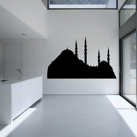 Black city skyline wall decal with domes and spires