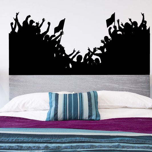 Cheering fans stadium wall decal: black crowd silhouettes cheering with raised arms.