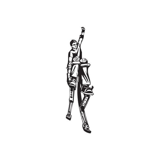Stilts decal: black-and-white illustration of a standing person with a raised arm